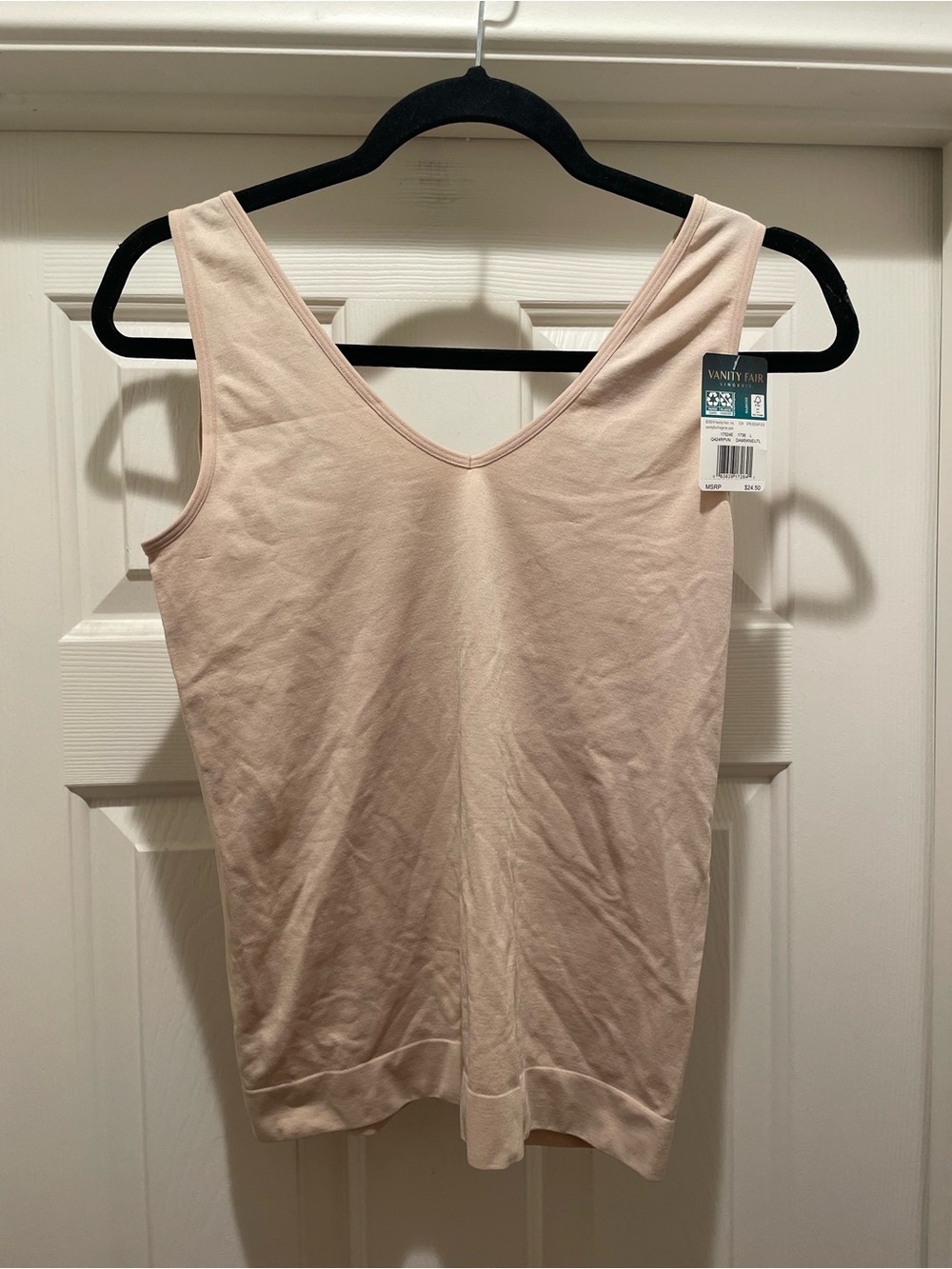 Vanity Fair Seamless Smoothing Spin Tank Women’s Size L Beige Stretch - Picture 2 of 5